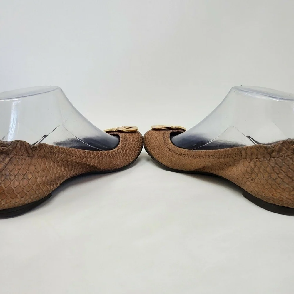 TORY BURCH Brown Reva Ballet Flat Snake Skin Leather Women's Sz 6.5 M